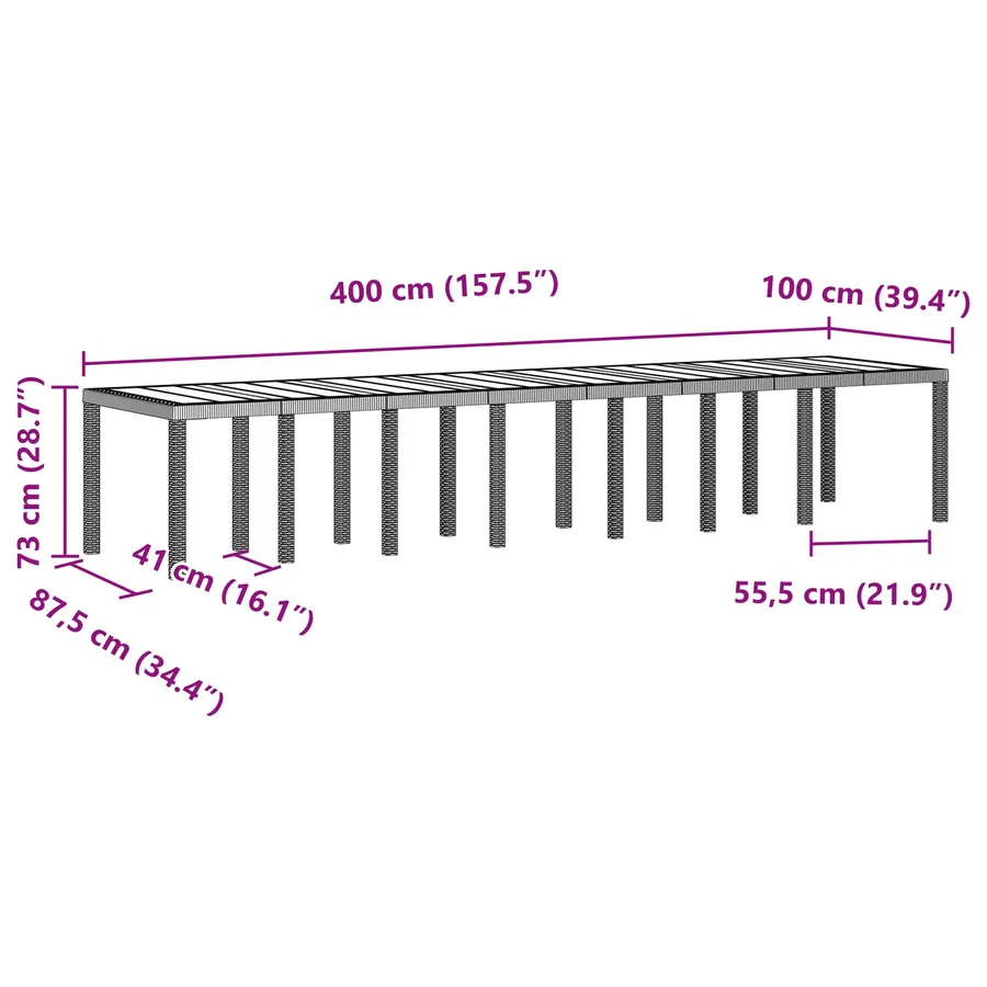 Table de Jardin Anthracite 400 x 100 x 73 cm polyrotin - 12
