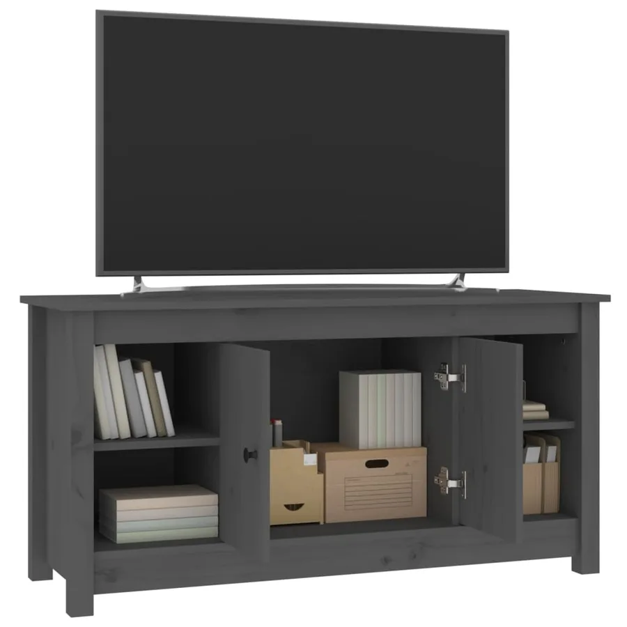 Meuble TV Gris 103x36,5x52 cm Bois de pin massif - 7