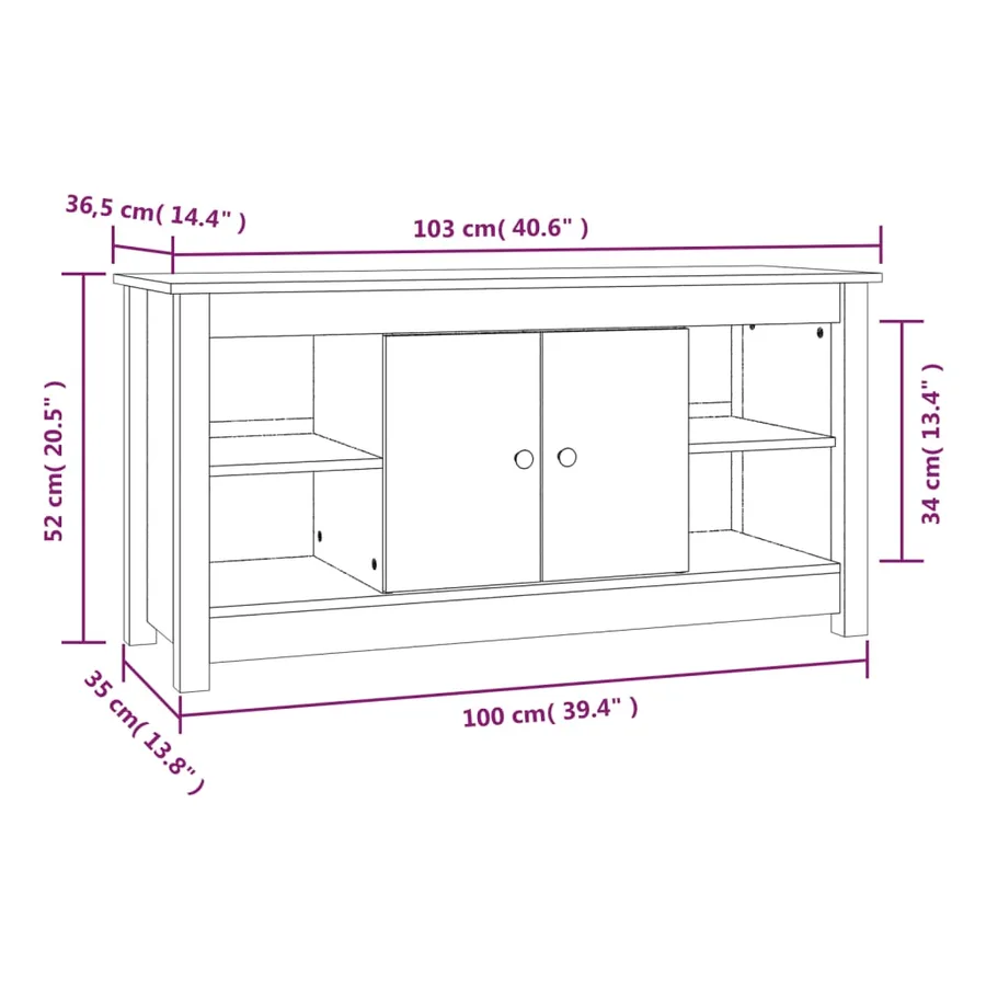 Meuble TV Gris 103x36,5x52 cm Bois de pin massif - 9
