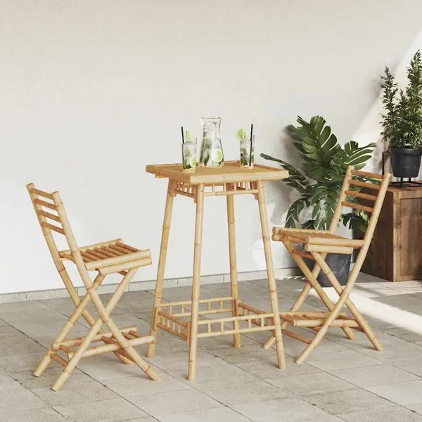 Tabourets de bar d'extérieur avec repose-pieds 2 pcs pliables en bambou
