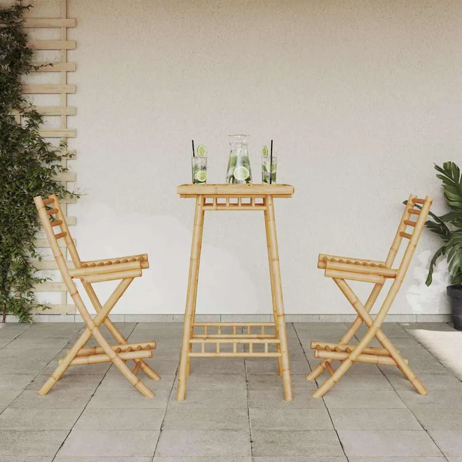 Tabourets de bar d'extérieur avec repose-pieds 2 pcs pliables en bambou - 3