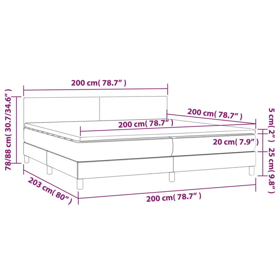 Sommier à lattes de lit matelas et LED Marron foncé 200x200 cm - 8