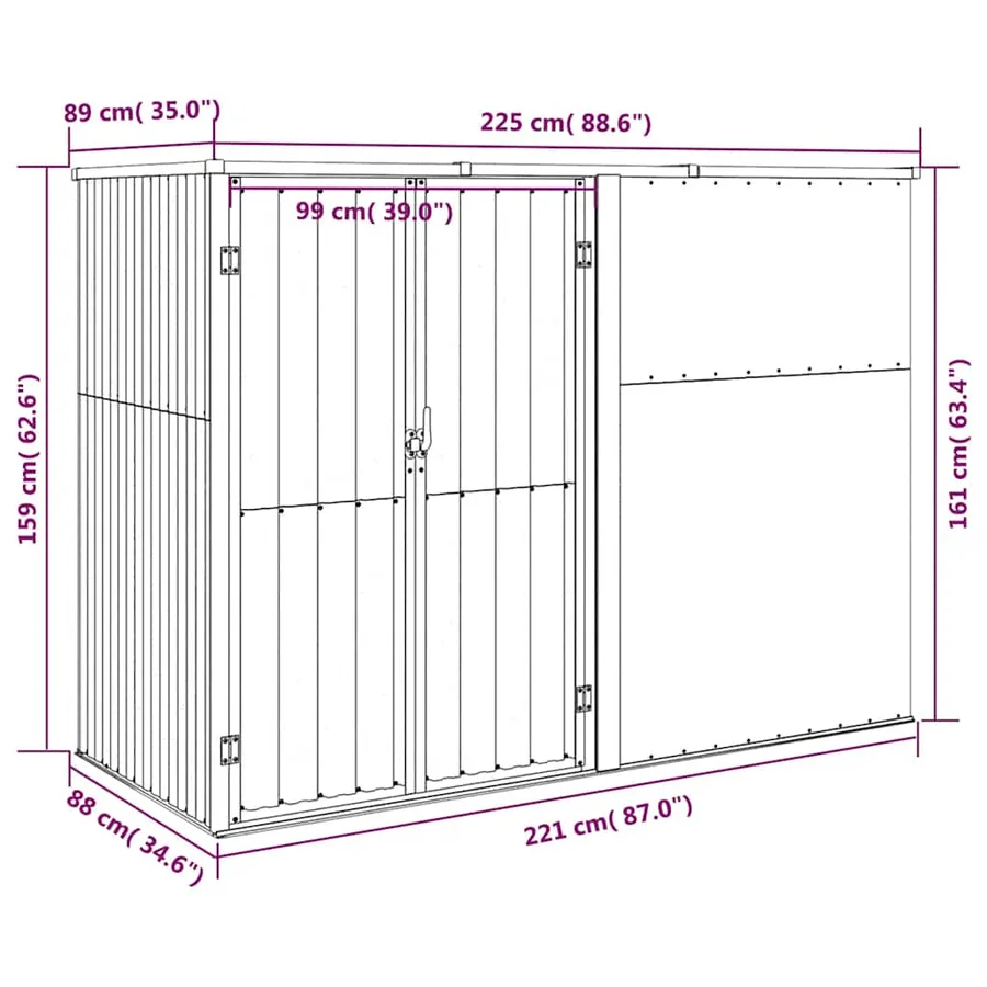 Abri à outils de jardin Vert 225x89x161 cm Acier galvanisé - 7
