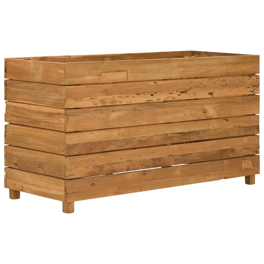 Lit surélevé 100x40x55 cm bois de teck recyclé et acier - 11