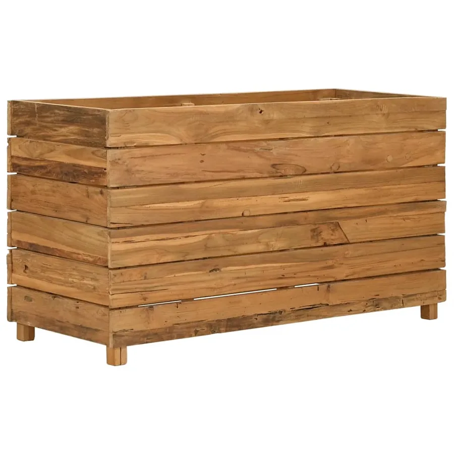Lit surélevé 100x40x55 cm bois de teck recyclé et acier - 12