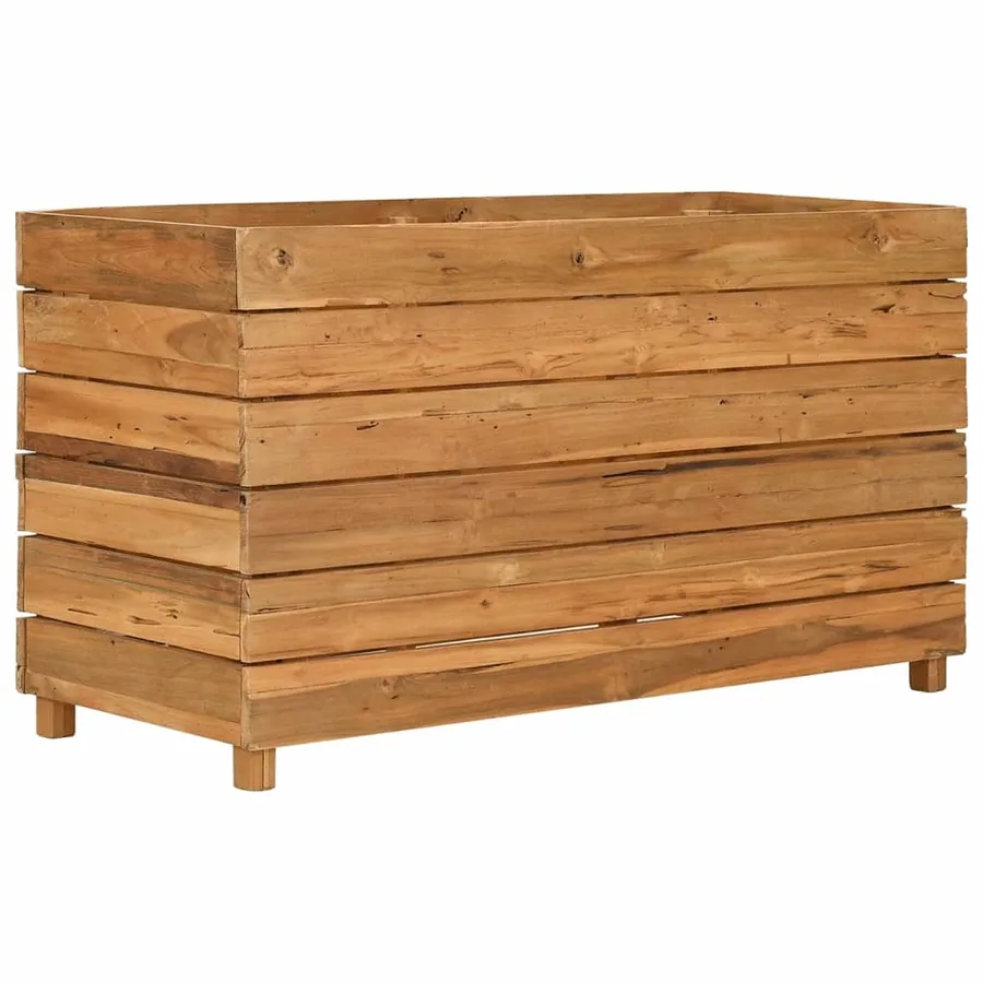 Lit surélevé 100x40x55 cm bois de teck recyclé et acier - 2