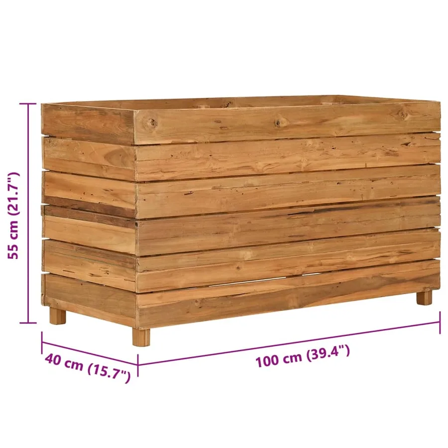 Lit surélevé 100x40x55 cm bois de teck recyclé et acier - 8