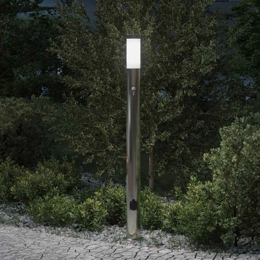 Borne lumineuse avec détecteur et prise 110 cm acier inoxydable IP44