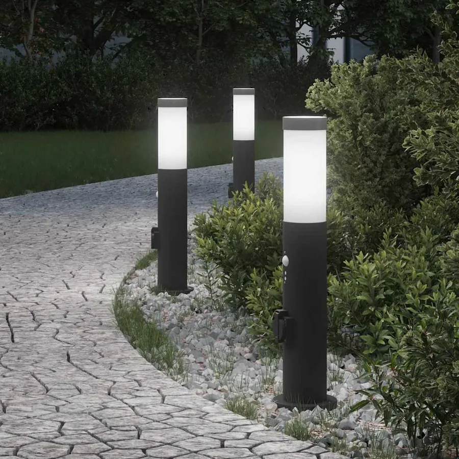 Bornes lumineuses avec détecteur et prise lot de 3 50 cm acier inoxydable IP44