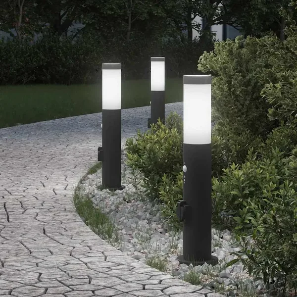 Bornes lumineuses avec détecteur et prise lot de 3 50 cm acier inoxydable IP44