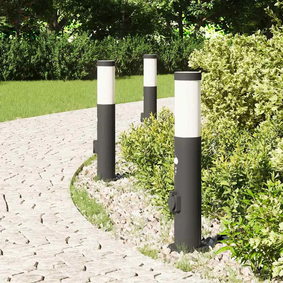 Bornes lumineuses avec détecteur et prise lot de 3 50 cm acier inoxydable IP44 - 3