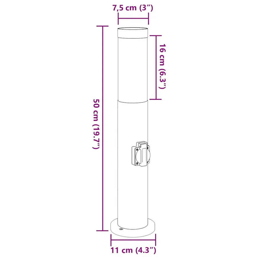 Borne lumineuse avec sortie 50 cm en acier inoxydable IP44 - 12