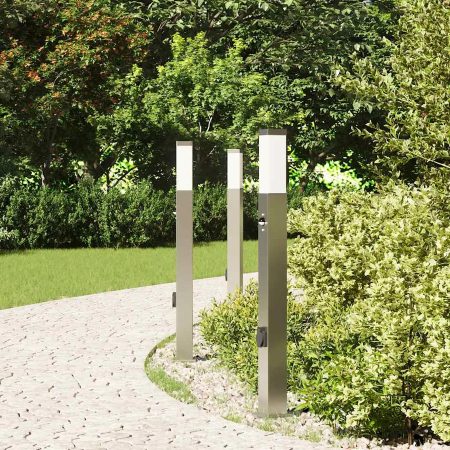 Bornes lumineuses avec détecteur et prise lot de 3 80 cm acier inoxydable IP44 - 3