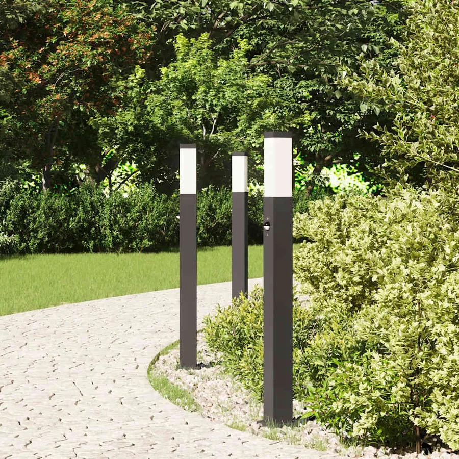 Bornes lumineuses avec détecteur lot de 3 80 cm noir IP44 - 3