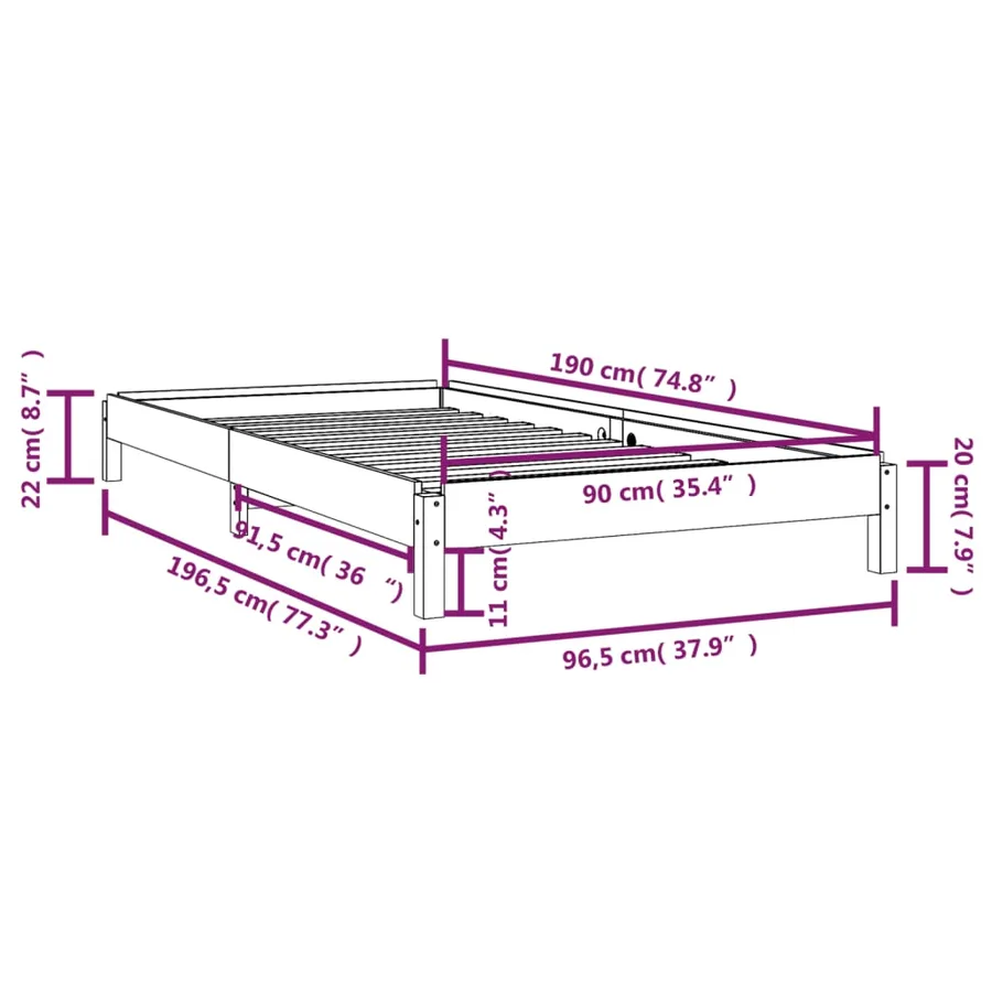 Lit empilable sans matelas blanc 90x190 cm bois de pin massif - 14