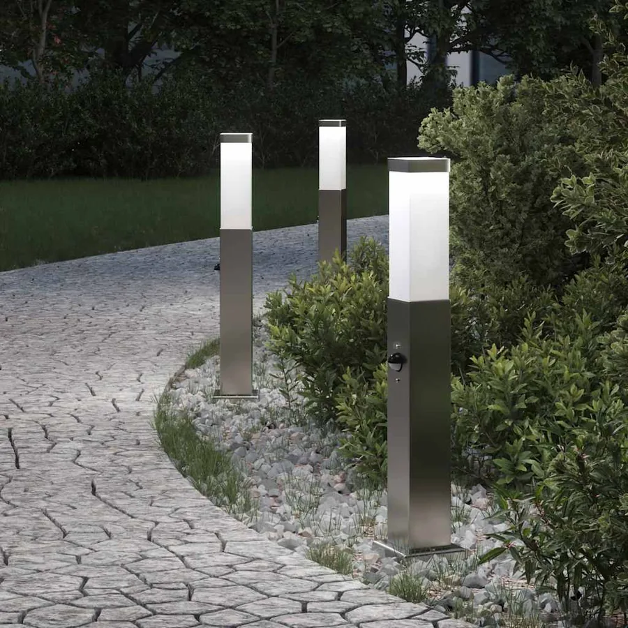 Bornes lumineuses avec détecteur lot de 3 50 cm acier inoxydable IP44