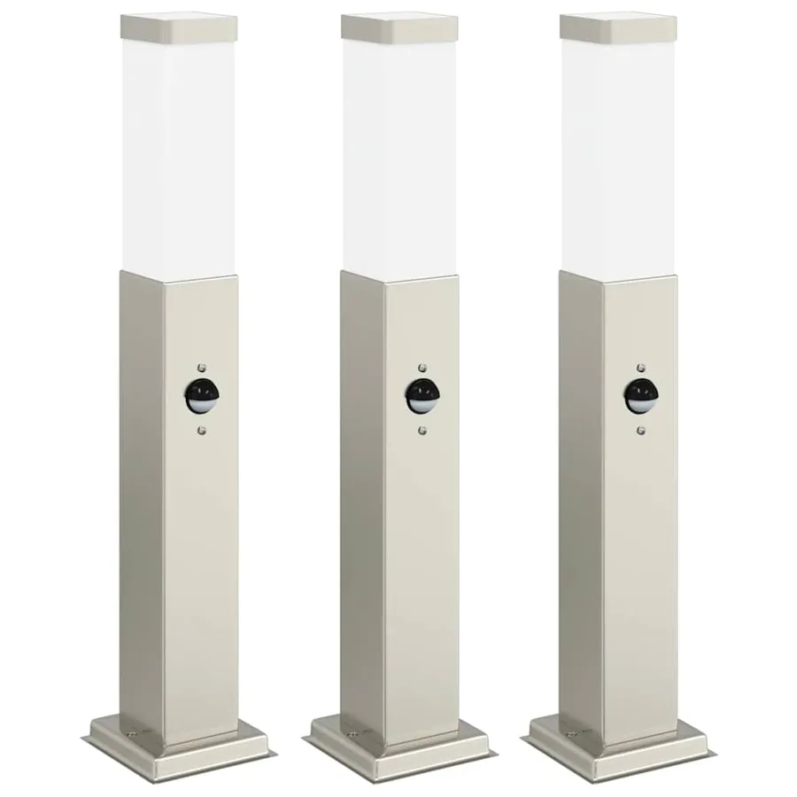 Bornes lumineuses avec détecteur lot de 3 50 cm acier inoxydable IP44 - 2