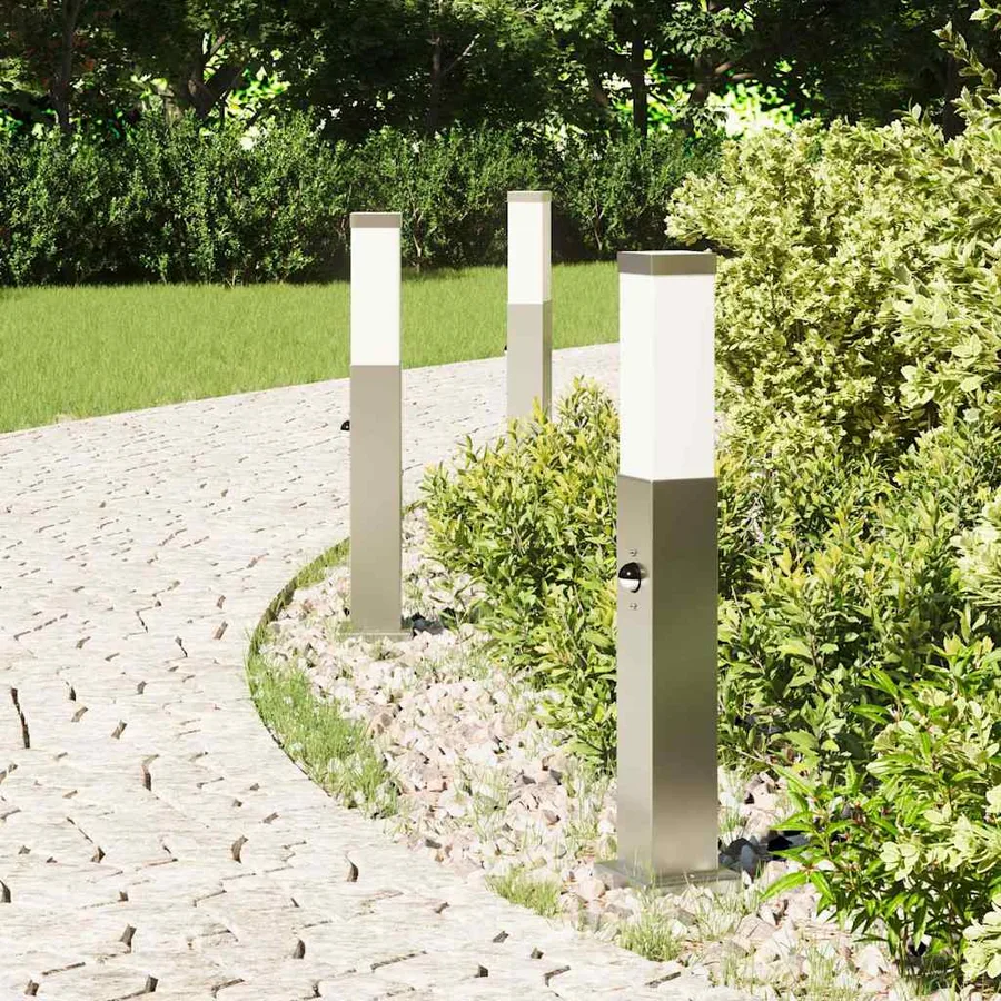 Bornes lumineuses avec détecteur lot de 3 50 cm acier inoxydable IP44 - 3