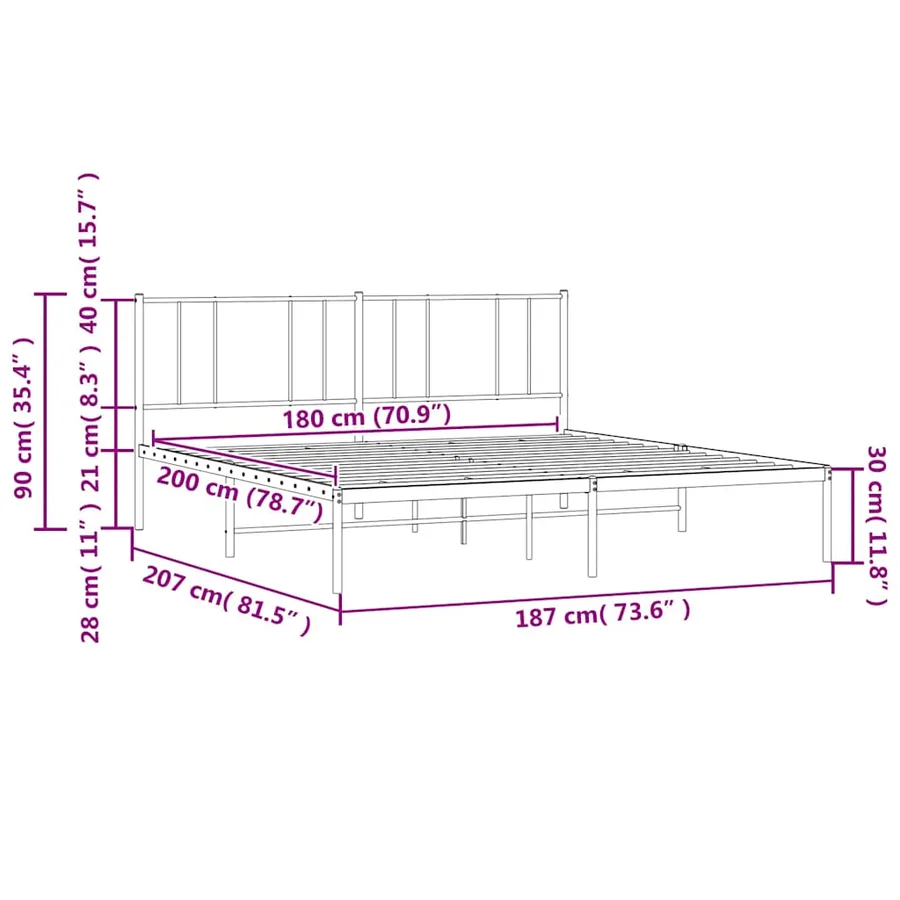 Cadre de lit métal sans matelas et tête de lit blanc 180x200 cm - 10