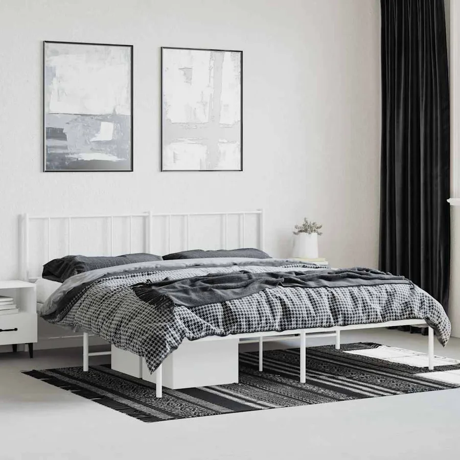 Cadre de lit métal sans matelas et tête de lit blanc 180x200 cm - 4
