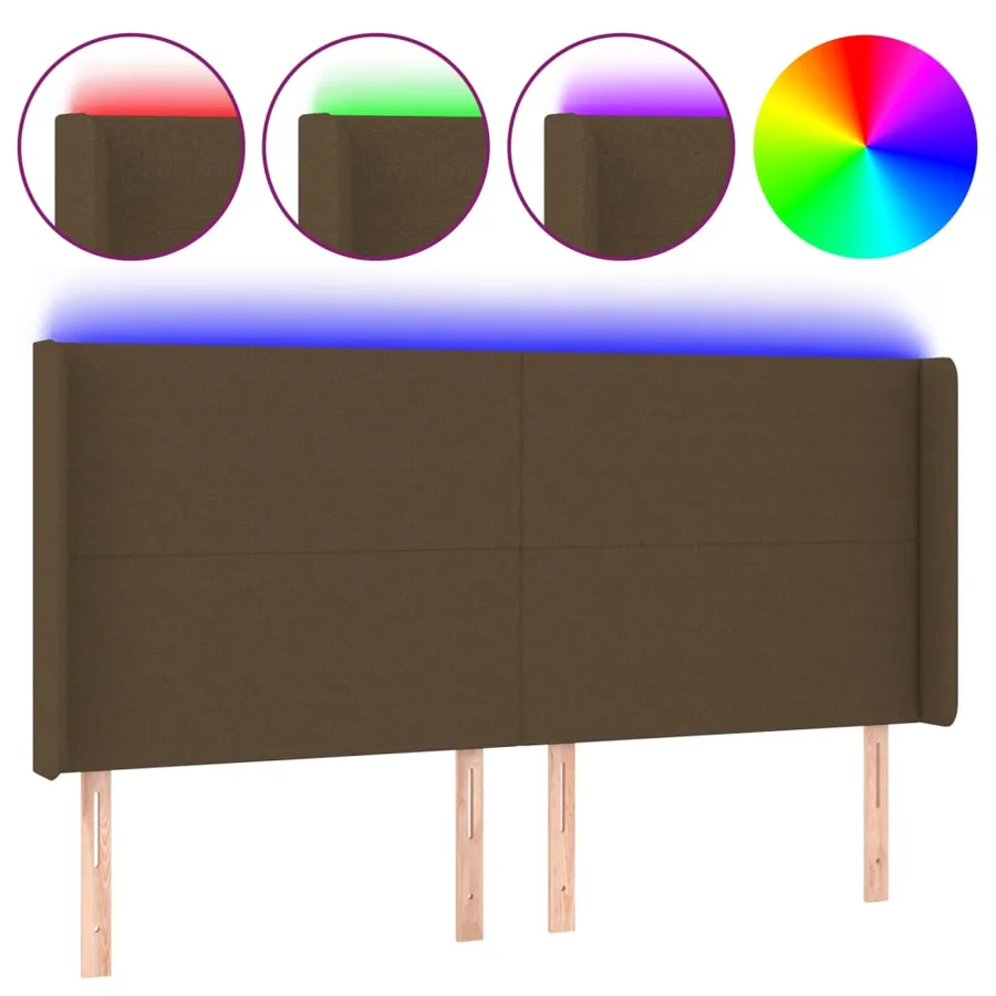 Tête de lit à LED Marron foncé 203x16x118/128 cm Tissu - 2