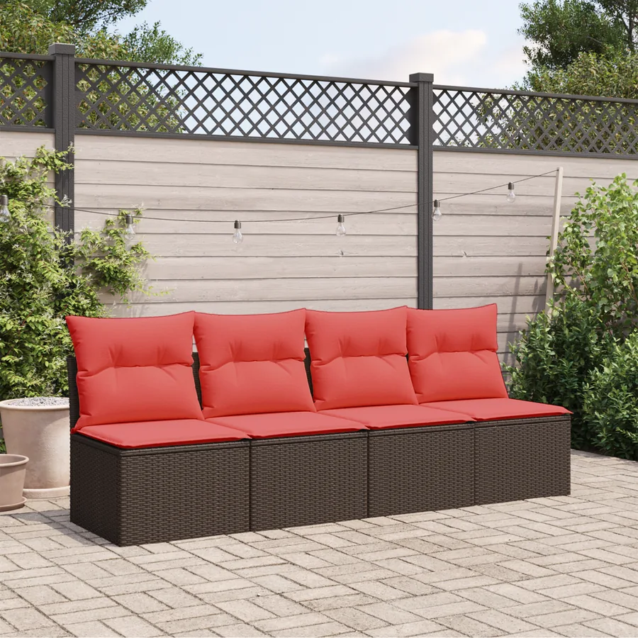 Canapé de jardin avec coussins 4 places en résine tressée marron