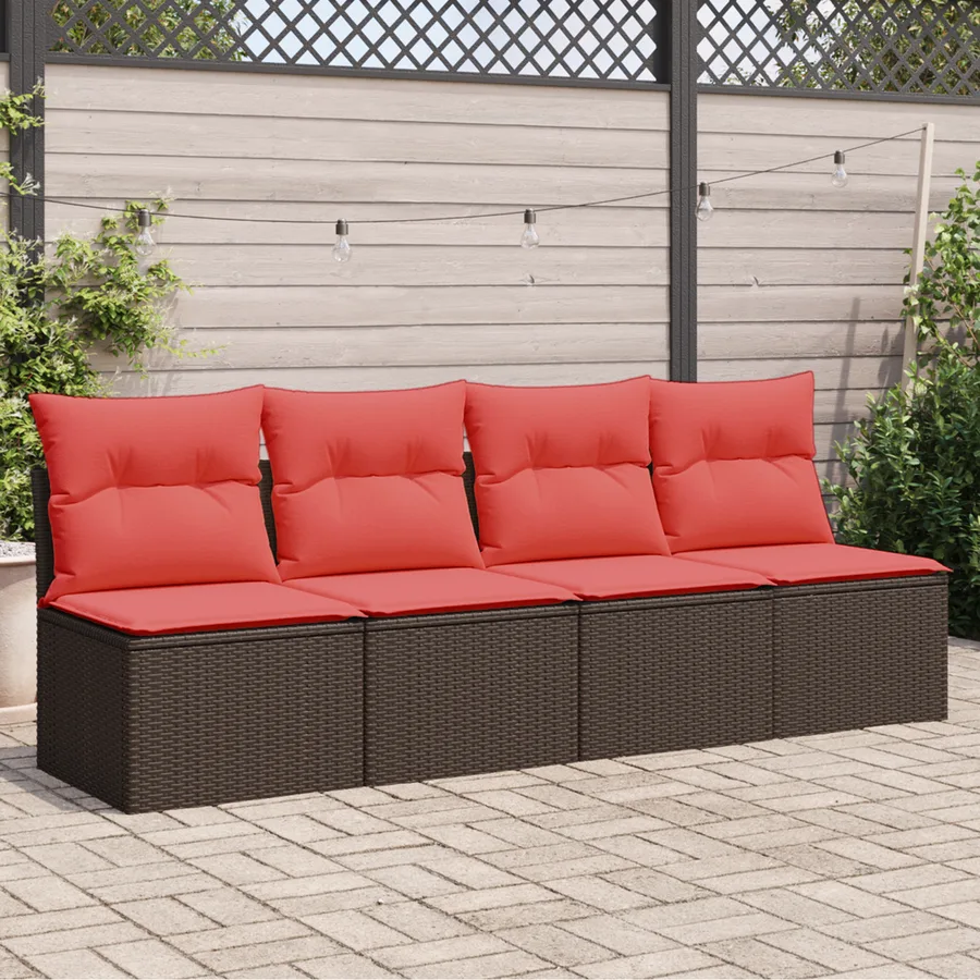 Canapé de jardin avec coussins 4 places en résine tressée marron - 3
