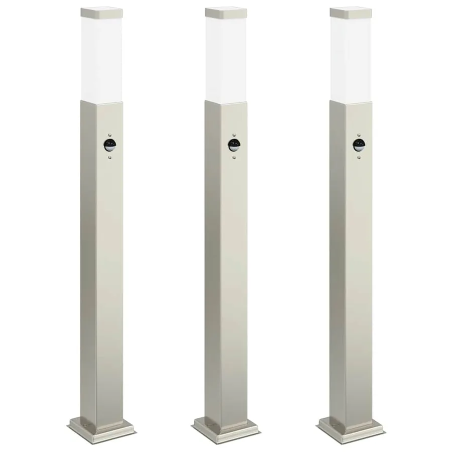 Bornes lumineuses avec détecteur lot de 3 80 cm acier inoxydable IP44 - 2