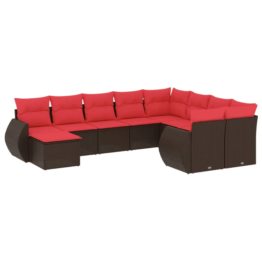 Ensemble de canapé de jardin 10 pcs avec coussins marron résine tressée - 2