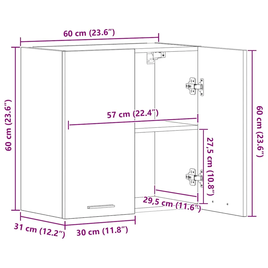 Armoire suspendue "Lyon" Chêne fumé 60 x 31 x 60 cm Bois d'ingénierie - 14