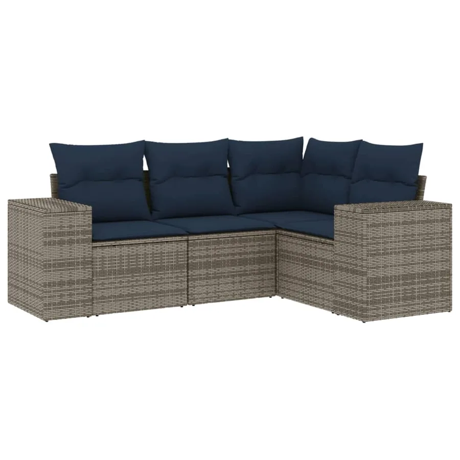 Ensemble de canapé de jardin 4 pcs avec coussins gris résine tressée - 2
