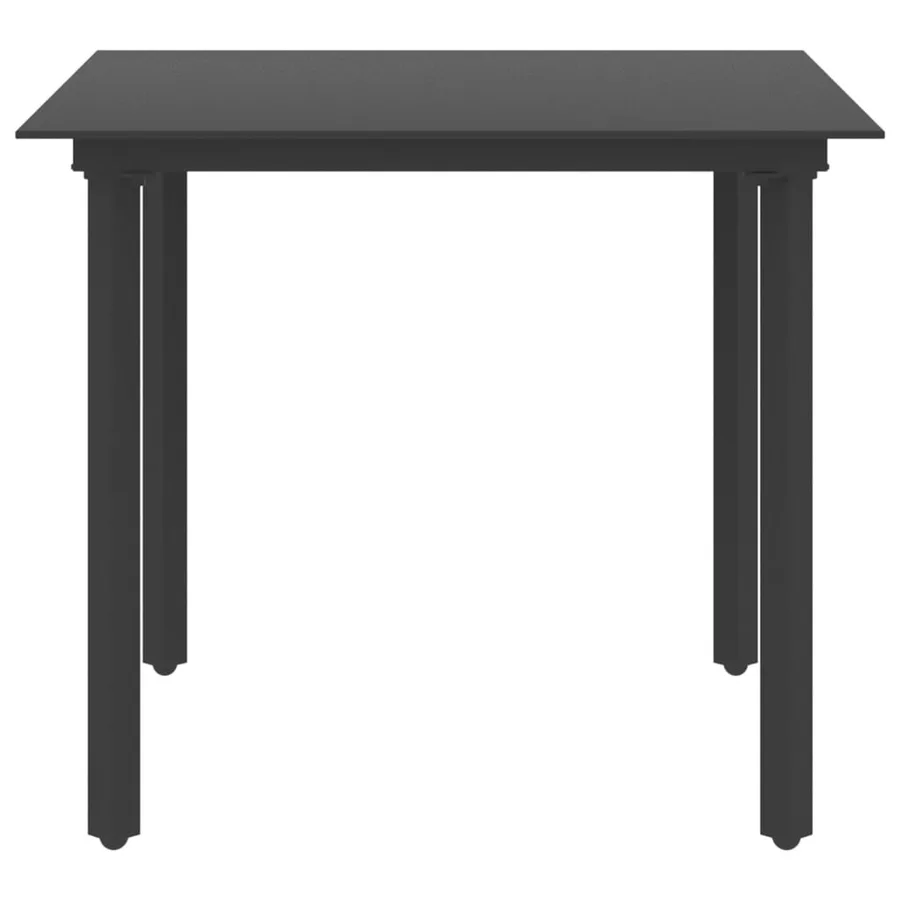 Table à dîner de jardin Noir 80x80x74 cm Acier et verre - 2