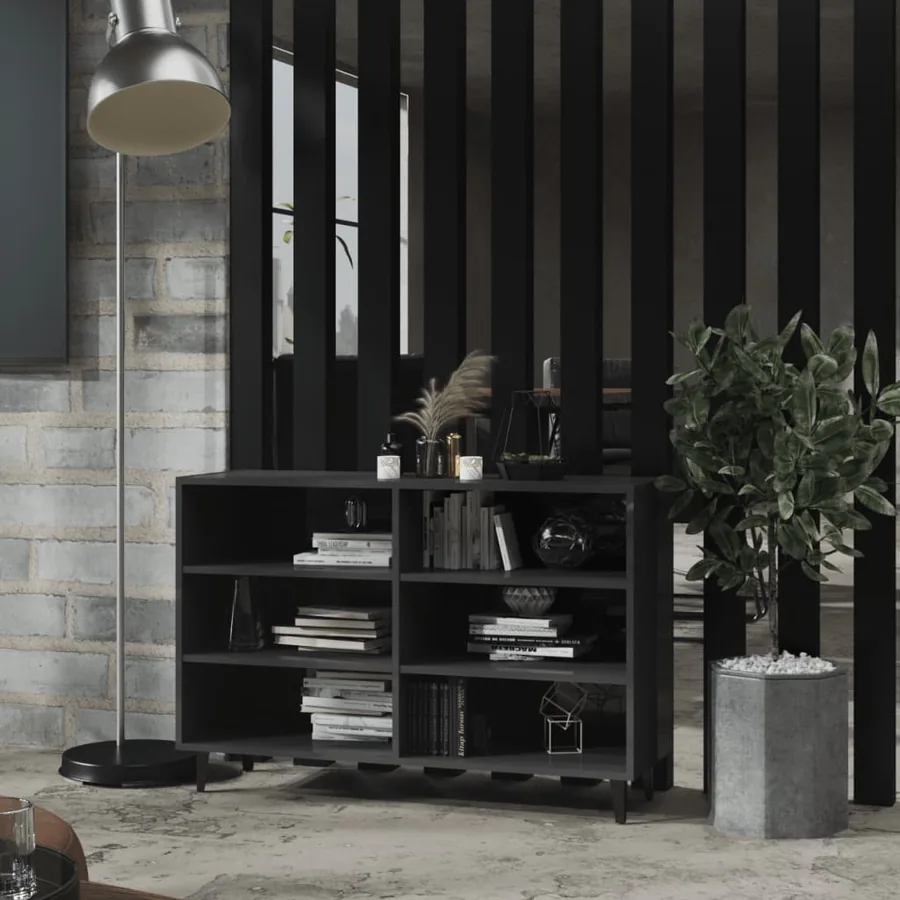 Buffet gris brillant 103,5x35x70 cm bois d'ingénierie