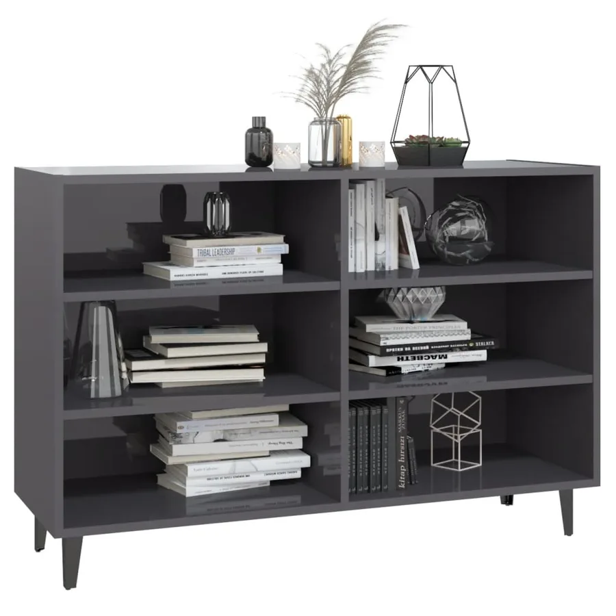 Buffet gris brillant 103,5x35x70 cm bois d'ingénierie - 3