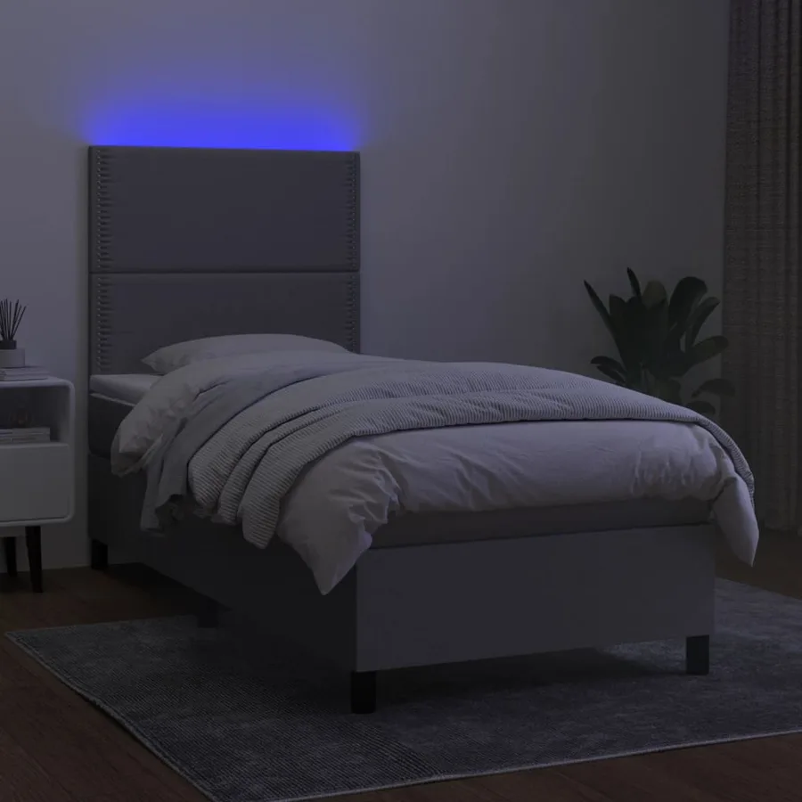 Sommier à lattes de lit avec matelas et LED Gris clair 90x190cm - 4