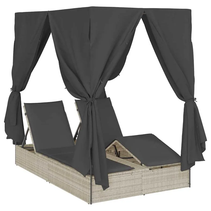 Transat double Réglable Gris clair 205 x 129 x 200 cm polyrotin - 2