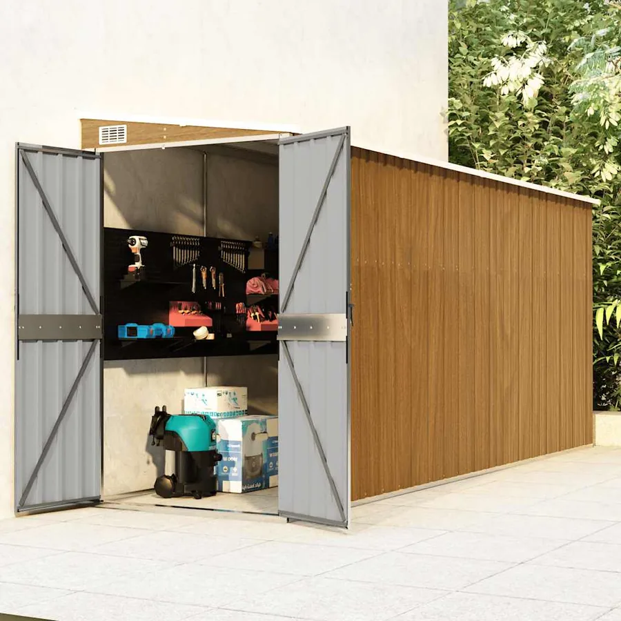 Abri de jardin mural marron 118 x 382 x 178 cm Acier galvanisé