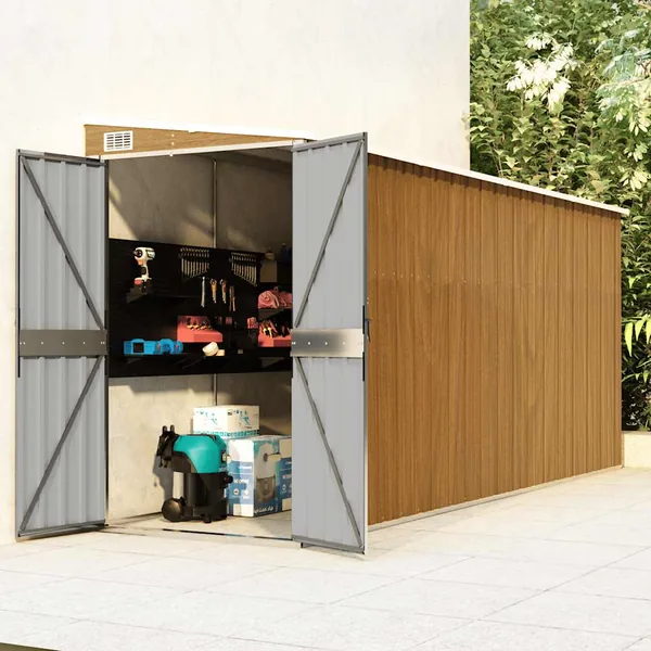 Abri de jardin mural marron 118 x 382 x 178 cm Acier galvanisé