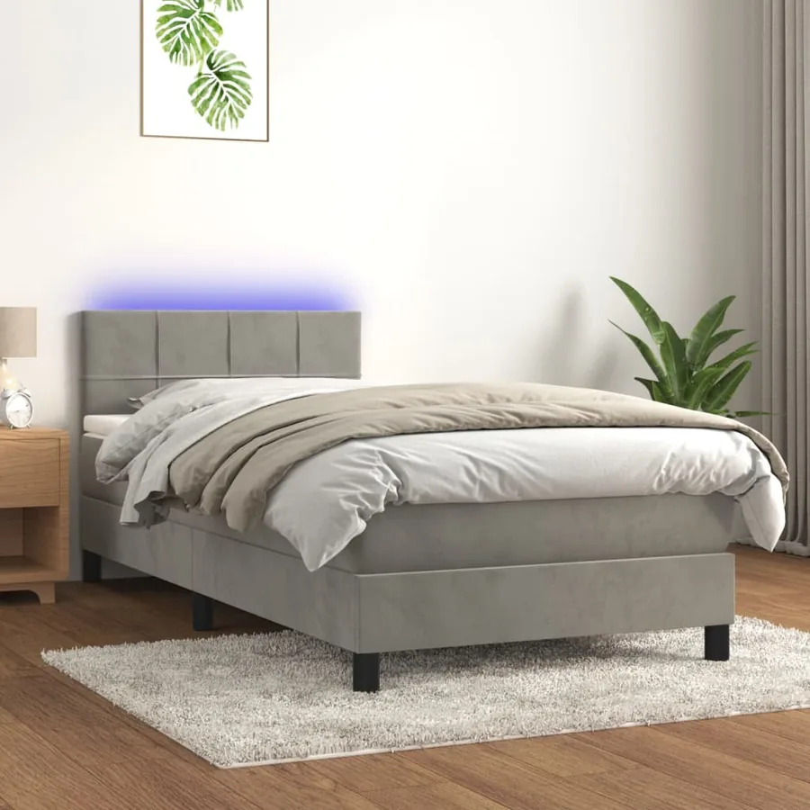 Sommier à lattes de lit et matelas et LED Gris clair 90x200 cm