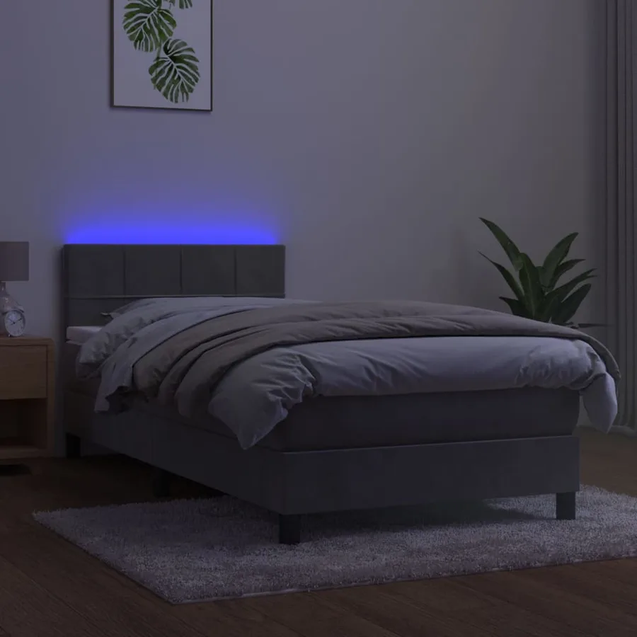 Sommier à lattes de lit et matelas et LED Gris clair 90x200 cm - 3