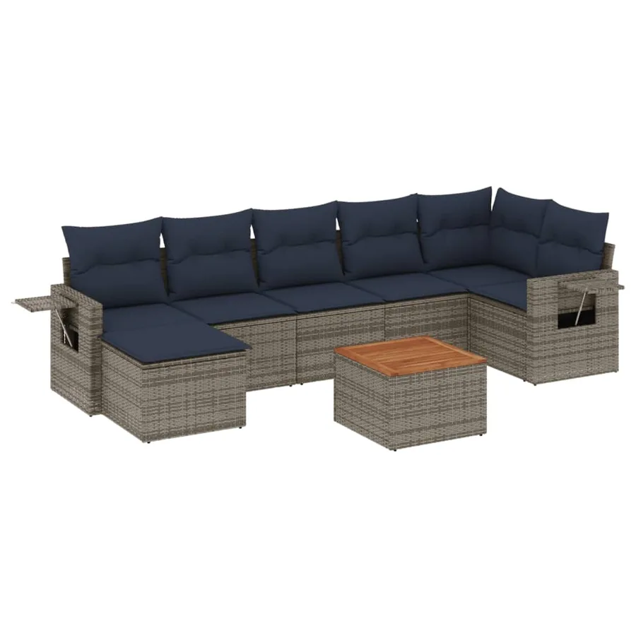 Ensemble de canapé de jardin 8 pcs avec coussins gris résine tressée - 2