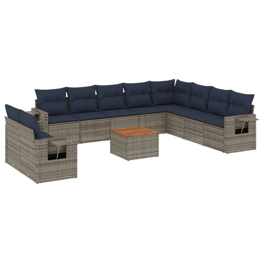 Ensemble de canapé de jardin 11 pcs avec coussins gris résine tressée - 2