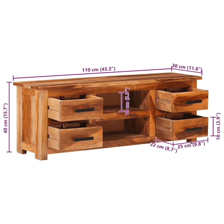 Meuble TV 110x30x40 cm Bois solide - 10