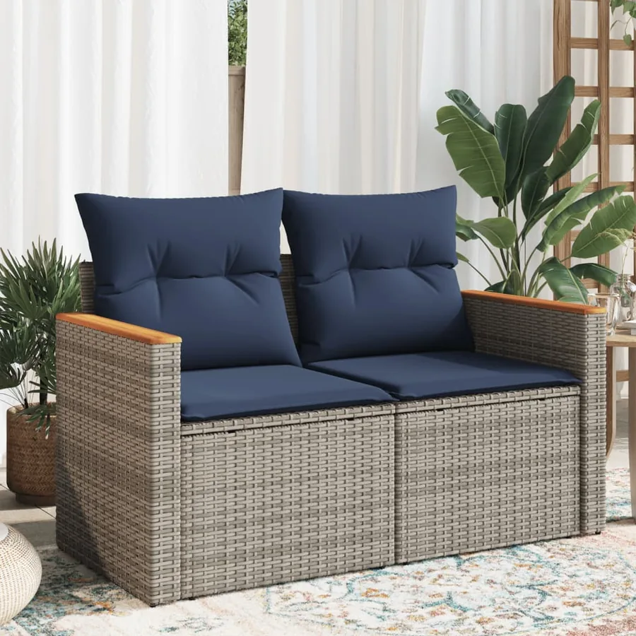 Canapé de jardin avec coussins 2 places en résine tressée grise