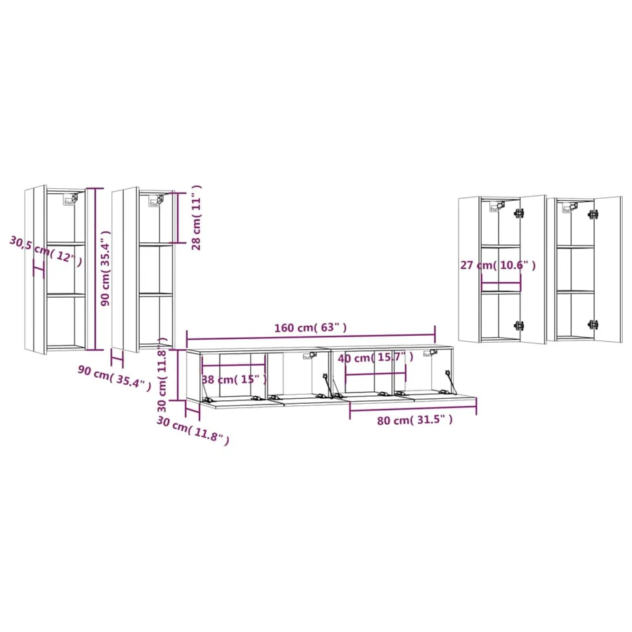 Ensemble de meubles TV 6 pcs Sonoma gris Bois d'ingénierie - 8