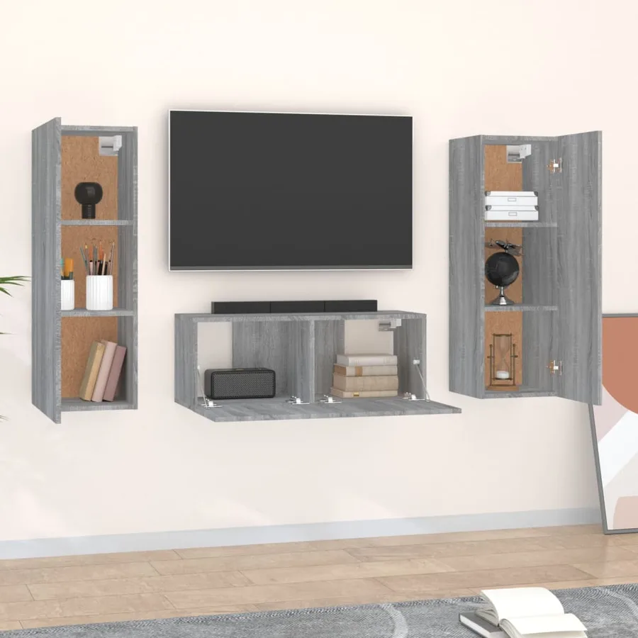 Ensemble de meubles TV 3 pcs Sonoma gris Bois d'ingénierie - 3