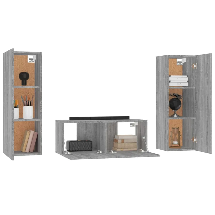 Ensemble de meubles TV 3 pcs Sonoma gris Bois d'ingénierie - 4