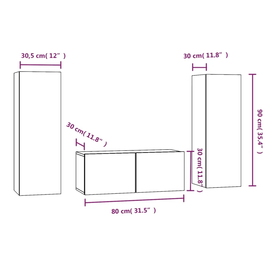 Ensemble de meubles TV 3 pcs Sonoma gris Bois d'ingénierie - 7