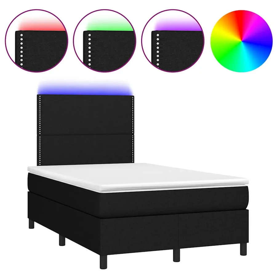 Sommier à lattes de lit et matelas et LED Noir 120x200 cm Tissu - 2