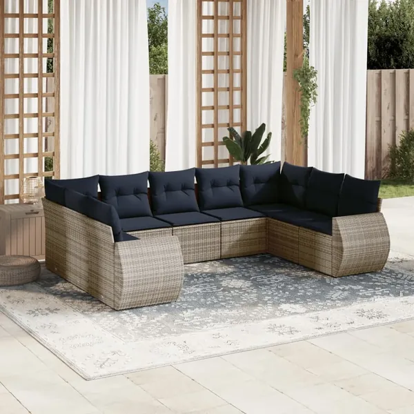 Ensemble de canapé de jardin 9 pcs avec coussins gris résine tressée